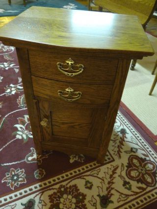 Antique Oak Dresser Nightstand Bureau,  End Table Brass Hardware Made In Usa photo