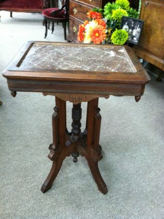 Gorgeous Antique Walnut Victorian Brown Marble Top Table (enclosed) Circa 1870 photo