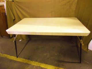 Vintage 1950 ' S Retro Kitchen Table Dining Furniture White Formica Top With Leaf photo