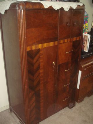 Vintage 1930 Art Deco Bedroom Waterfall Furniture Armoire Closet Wardrobe 1920 photo