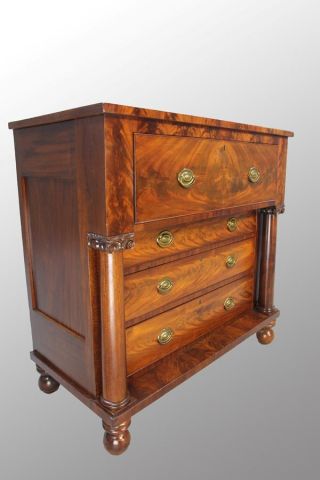15957 Antique Empire Flame Mahogany Bonnet Chest With Pillars photo