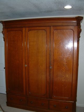Triple Door/drawer Antique Quartersawn Oak Armoire photo