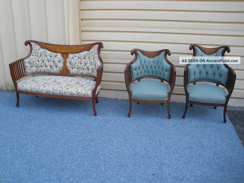 46989 Inlaid Antique Victorian 3 Pc Parlour Set 1900-1950 photo