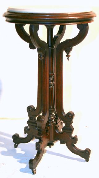 C1870 Renaissance Victorian Marble Top Candle Stand,  Pedestal,  Walnut,  31 