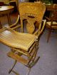 Antique Oak High Chair / Rocker Pressed Back / Cane Seat Childs Made In Usa 1900-1950 photo 1