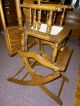 Antique Oak High Chair / Rocker Pressed Back / Cane Seat Childs Made In Usa 1900-1950 photo 3