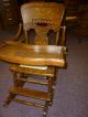 Antique Oak High Chair / Rocker Pressed Back / Cane Seat Childs Made In Usa 1900-1950 photo 7