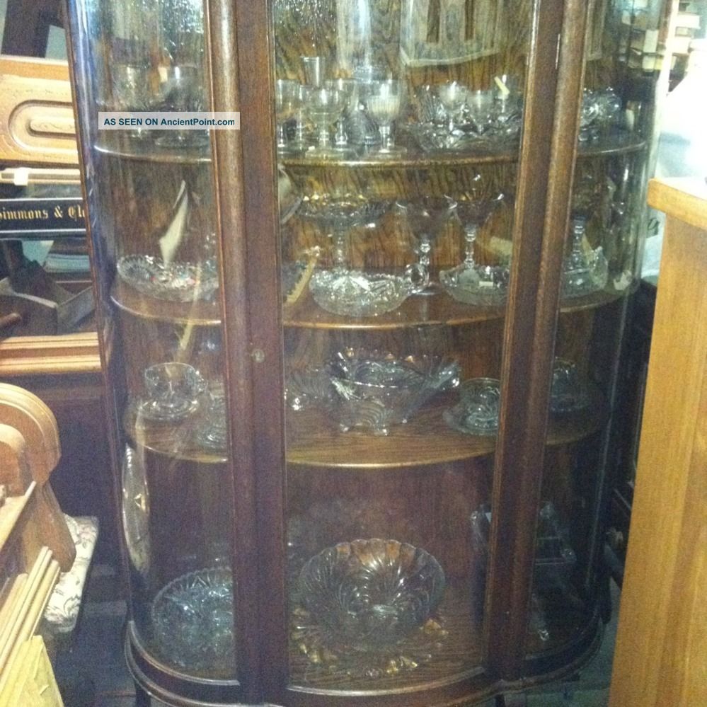 Antique Finish 3 Curved Glass China Cabinet. 1800-1899 photo