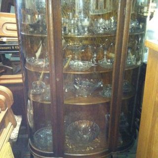 Antique Finish 3 Curved Glass China Cabinet. photo