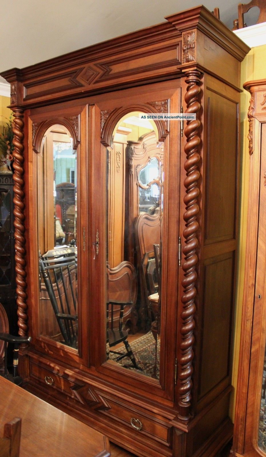 Magnificent Henry Ii French Antique Barley Twist Walnut Armoire 1800-1899 photo