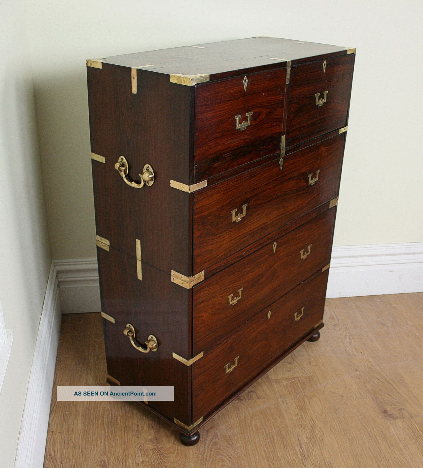 Antique Colonial Military Campaign Rosewood Chest Of Drawers Cupboard (c.  1860) 1800-1899 photo