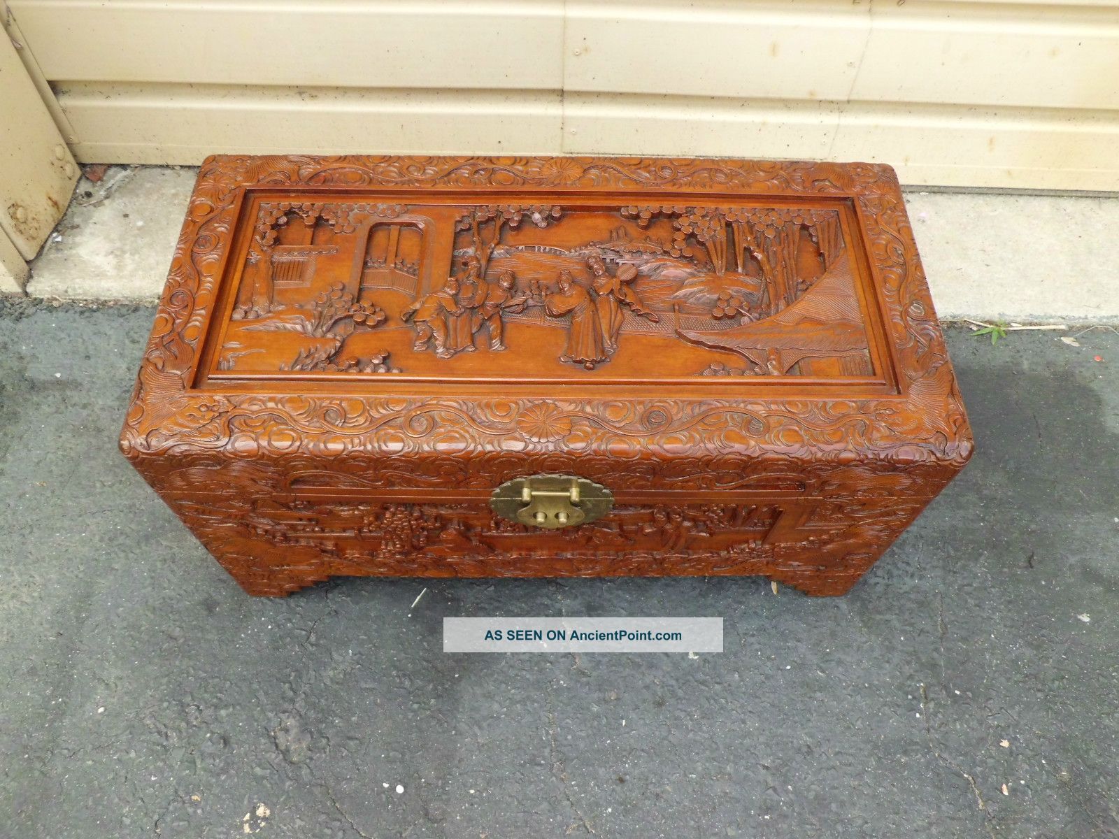 50664 Oriental Carved Trunk Storage Cabinet Blanket Chest