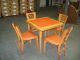 Antique Wood And Leather Folding Table With 4 Chairs Set - Rare 1900-1950 photo 1