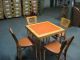 Antique Wood And Leather Folding Table With 4 Chairs Set - Rare 1900-1950 photo 3