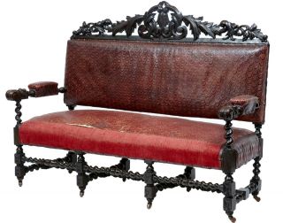 19th Century Antique Victorian Carved Oak Sofa Settle photo