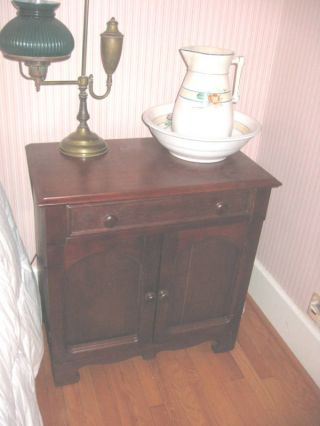 Antique Ash Washstand - 1 D.  T.  Drawer - 2 Tombstone Doors photo