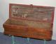 Antique Oak Tool Box On Custom Green Wrought Iron Stand 1900-1950 photo 1