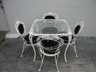 Mid - Century Hollywood Regency Glass - Top Dinette Table And 4 Chairs 2481 photo