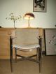 Mid Century Modernist Chrome X Base Tan Jansen Style Campaign Chair Post-1950 photo 1