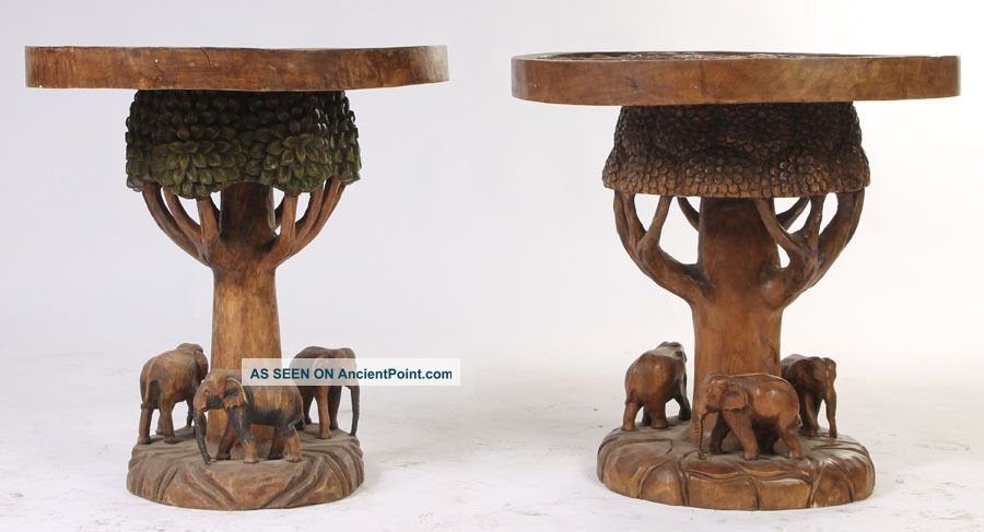 African Carved Tables Matching Pair Elephants And Foliate Post-1950 photo