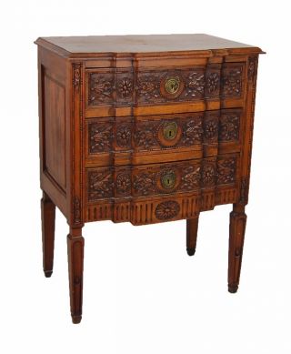 Carved Antique Walnut French Chest Of Drawers On Stand Candle Motif photo