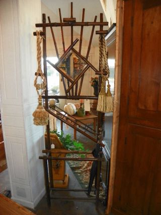Antique French Bamboo Hall Tree With Mirror Sale photo