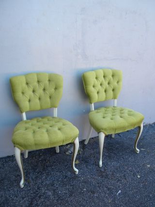 Pair Of French Painted Tufted Side By Side Chairs 2752 photo