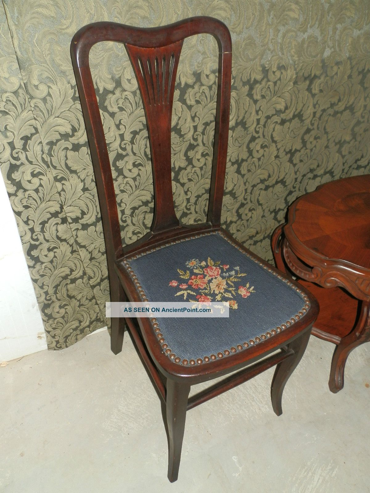 High - Back Mahogany Needlepoint Desk/vanity Chair 1800-1899 photo