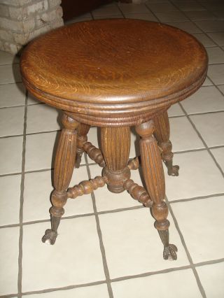 Antique Victorian Piano Stool Adjustable Bench Glass Claw Ball Feet photo