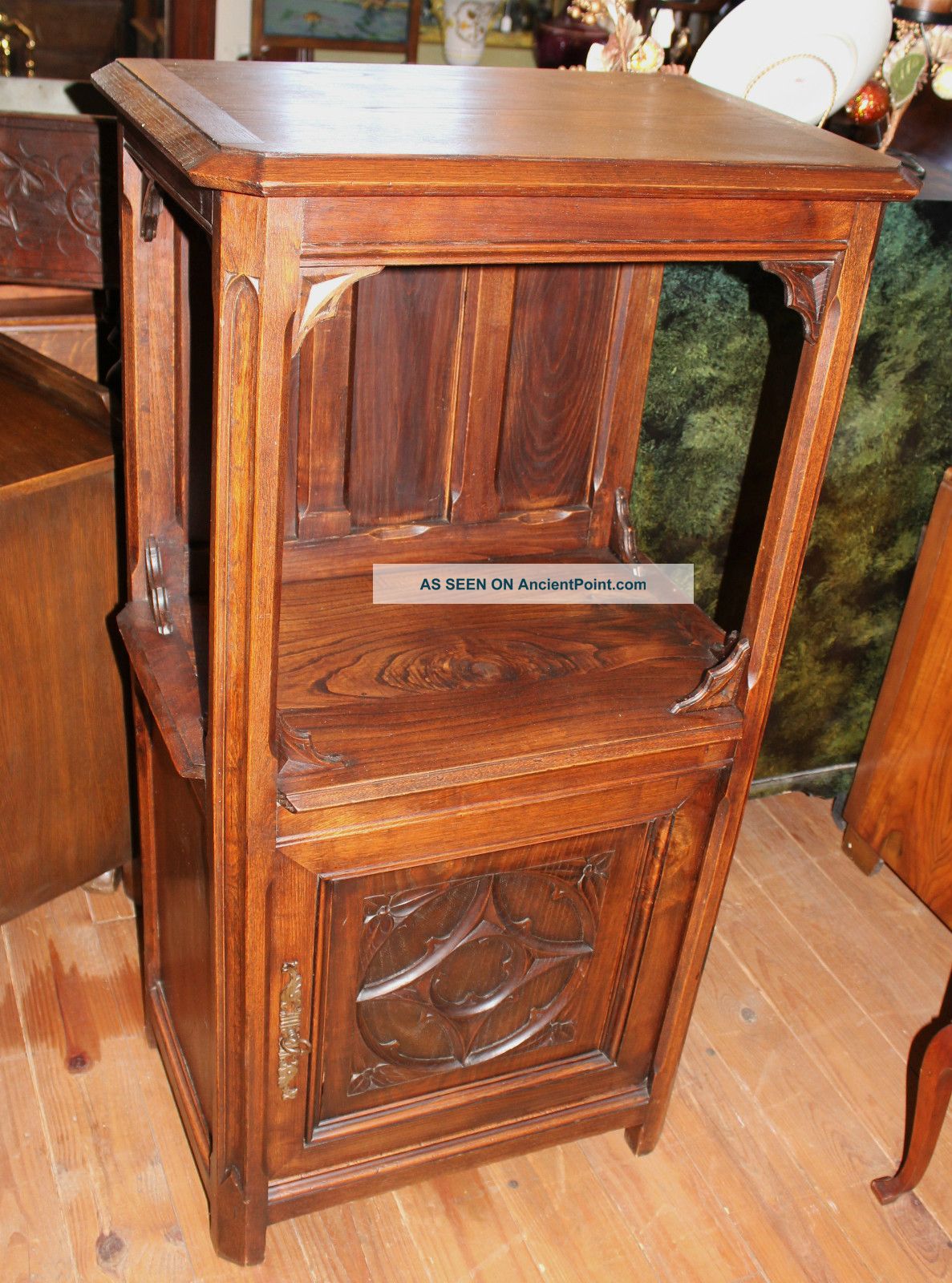 Lovely French Antique Gothic Cabinet.  Made From Dark Oak. 1800-1899 photo