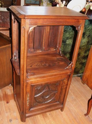 Lovely French Antique Gothic Cabinet.  Made From Dark Oak. photo