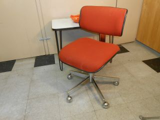 1970 ' S Cole Orange Fabric Desk Office Chair Mid Century Retro Modern Chrome photo