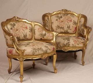 Pair Of French Louis Xv Gilt Gilded Carved Antique Arm Chairs Bergeres C1870 - 90 photo