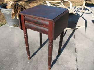 Antique 2 Drawer Primitive Sheraton Side Table Night Stand 1840 ' S Drop Leaf $239 photo