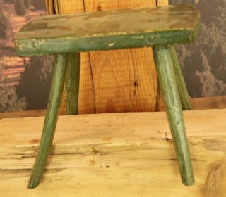 Circa 1840 ' S Hand Carved Wooden Milk Stool With Green Paint photo