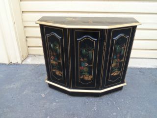 49972 Vintage Oriental Hand Painted Signed Decorated Credenza Server Cabinet photo