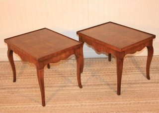Vintage Pair Of Low Heritage Henredon Parquet Top Country French End Side Tables photo