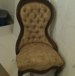 Antique Tufted Queen Anne Chair.  Solid Mohagony And Mewly Reupholsterd photo