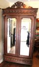 Exquisite French Antique Oak Breton Carved Double Door Armoire Beveled Mirrors 1800-1899 photo 11