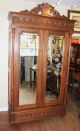 Exquisite French Antique Oak Breton Carved Double Door Armoire Beveled Mirrors 1800-1899 photo 1