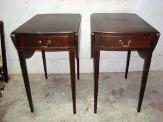 Pair Mid Century Mahogany Drop Leaf Nightstands Tables photo