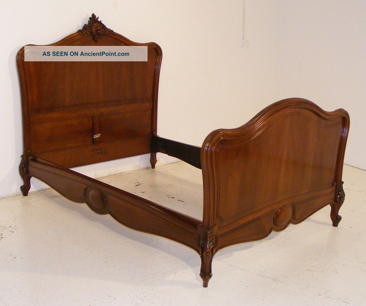 Good Quality Antique Walnut Louis Xv Bed With New Base & Mattress 1800-1899 photo