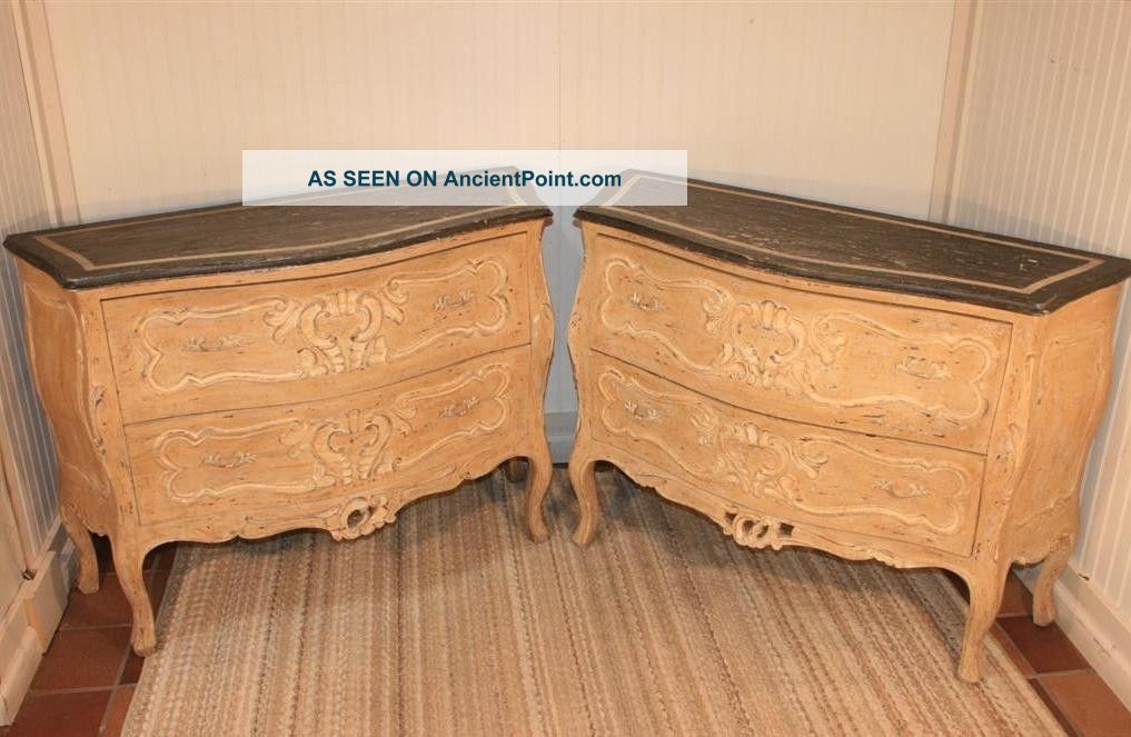 Pair Of Antique Style Louis Xv Distress Painted Bombay Commodes Bureaus Chests Post-1950 photo