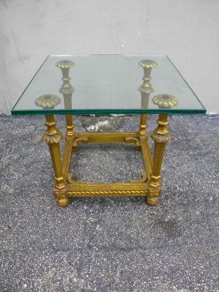 Mid Century Glass Top Gold Leaf Side Table 1479 photo