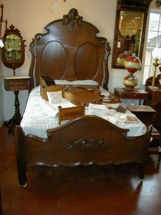 Antique Renaissance Revival Walnut Bed American With New Custom Mattress photo