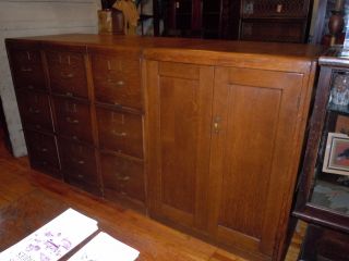 Antique 4 Pc Oak 9 Drawer File With Flat File Sectional Library Bureau Co 1920 ' S photo