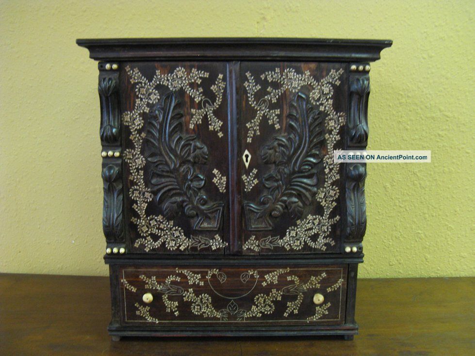 Rare Antique Coromandel Drop Front Inlaid Writing Cabinet 19th Box Boxes photo