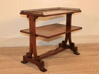 Vtg Old Colony Traditional Brass 2 Tier Serving End Table Mahogany & Olive Wood photo
