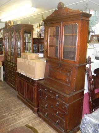 Antique Victorian Solid Walnut Secretary Drop Lid 4 - Draw Desk Bookcase Top photo