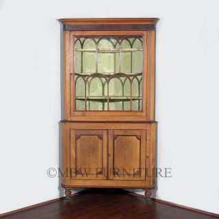 Antique English Solid Oak Victorian Corner Cabinet Bookcase C1870 P26 photo